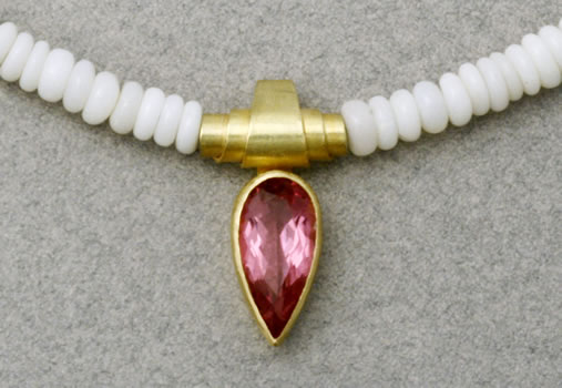 Necklace with Pink Tourmaline on milky Opal rondelle beads
